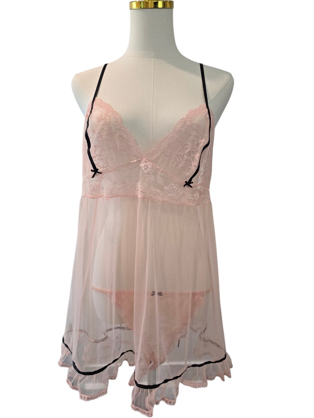 Victoria's Secret Pink Lace Mesh Babydoll & Panty Set Medium NWT Style